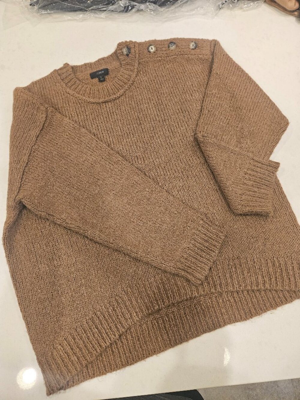 J.Crew Button-Shoulder Crewneck Sweater - Heathered Cinnamon - Size L